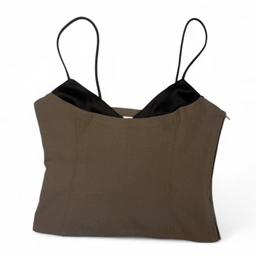 Zara Women's Taupe Brown and Black Satin Corset Crop Top Size XS